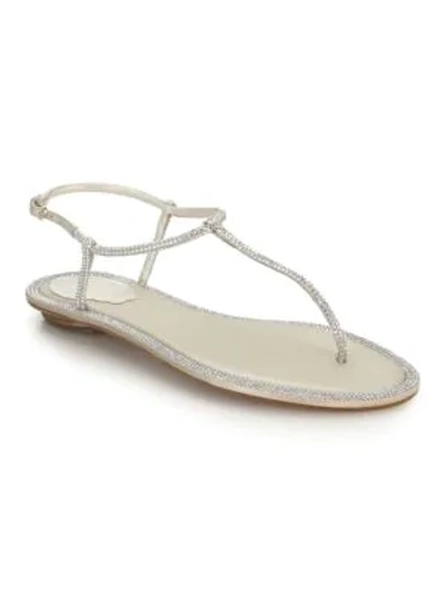 Shop René Caovilla Women's Diana Crystal-embellished Satin T-strap Sandals In Beige