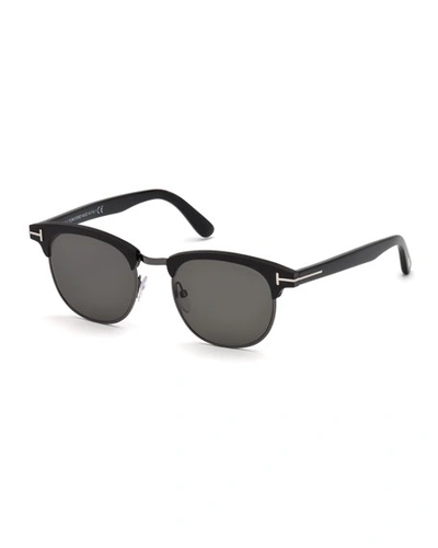 Shop Tom Ford Men's Half-rim Metal/acetate Sunglasses - Silvertone Hardware In Black