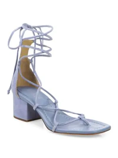 Shop Michael Kors Ayers Suede Lace-up Block Heel Sandals In Denim