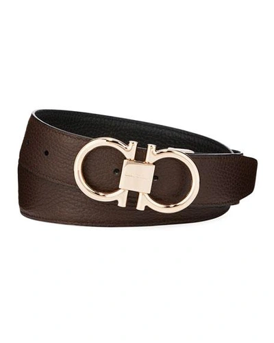 Shop Ferragamo Men's Reversible Leather Belt With Rose-tone Gancini Buckle In Brown/black