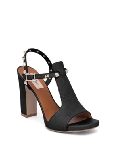 Shop Valentino Rockstud Cutout Leather Block Heel Slingbacks In Black