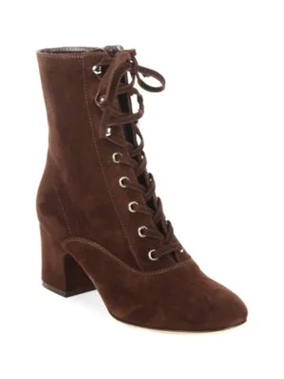 Shop Gianvito Rossi Lace-up Suede Ankle Boots In Chocolate