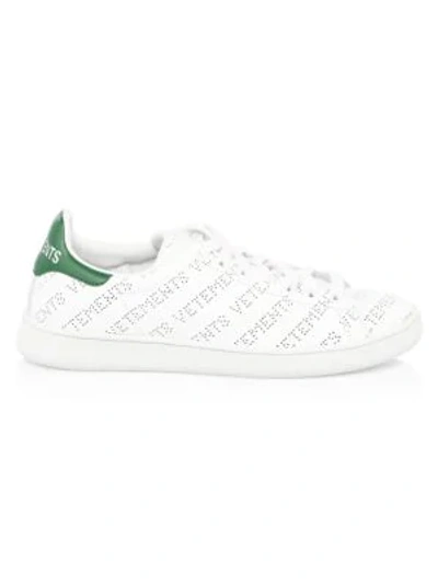 Shop Vetements Perforated Logo Sneakers In White Green