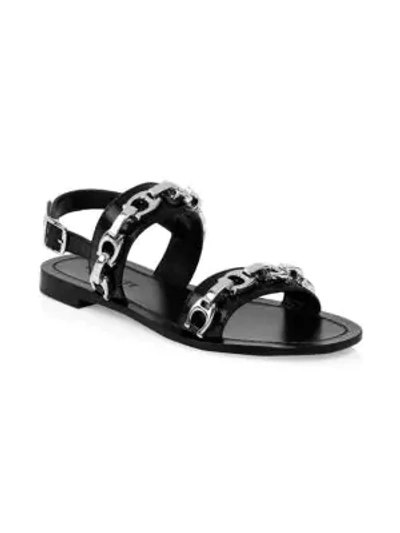 Shop Coach Eden Chain Flat Leather Sandals In Black