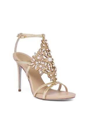 René Caovilla Embellished Metallic Snakeskin Sandals In Gold | ModeSens