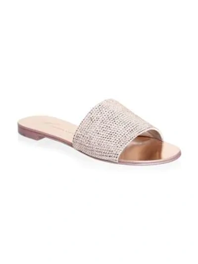 Shop Giuseppe Zanotti Nuvo Roll Swarovski Crystal Suede Slides In Rose