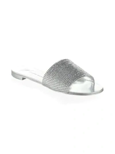 Shop Giuseppe Zanotti Adelia Flat Swarovski Crystal Suede Sandals In Silver