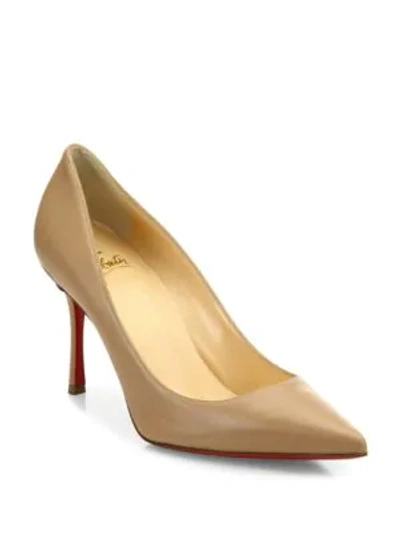 Shop Christian Louboutin Decoltish 85 Leather Point Toe Pumps In Nude