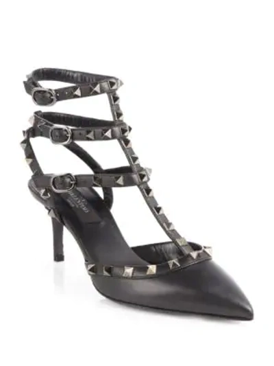 Shop Valentino Rockstud Leather Sling Sandals In Black