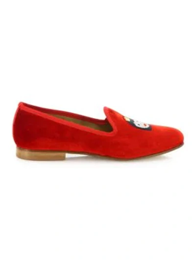 Shop Del Toro Queen Bee Velvet Smoking Loafers In Red