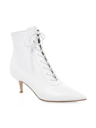 Shop Gianvito Rossi Leather Lace-up Kitten Heel Booties In White