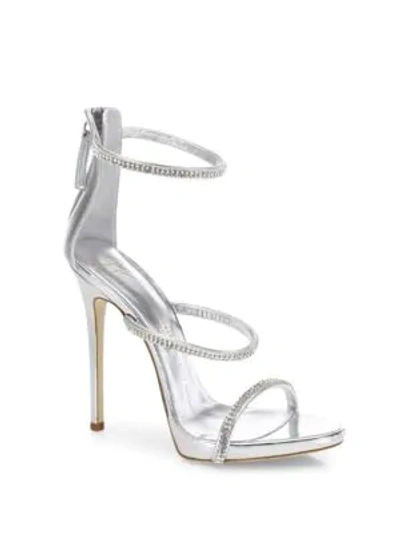 Shop Giuseppe Zanotti Swarovski Crystal Accented Leather Sandals In Silver