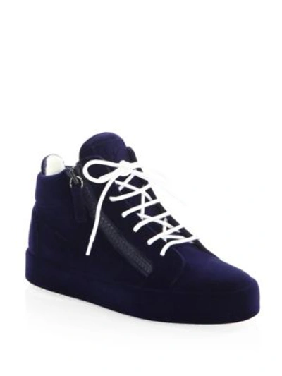 Shop Giuseppe Zanotti Round Toe Mid-top Sneakers In Navy