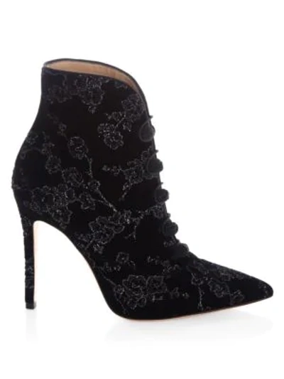 Shop Gianvito Rossi Embroidered Velvet Booties In Black