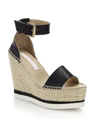 Shop See By Chloé Glyn Leather Espadrille Wedge Platform Sandals In Black