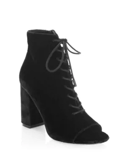 Shop Joie Lakia Lace-up Velvet Ankle Boots In Black