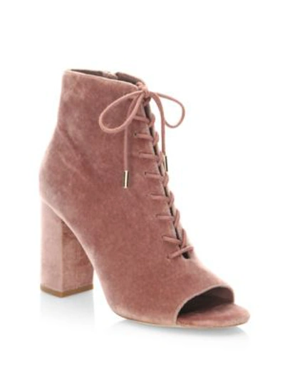Shop Joie Lakia Lace-up Velvet Ankle Boots In Light Mauve