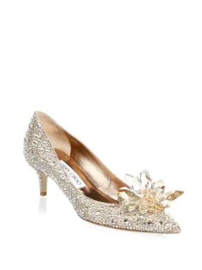 Shop Jimmy Choo Allure 50 Crystal Suede Point Toe Pumps In Yellow Mix