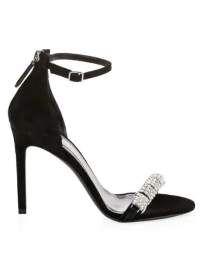 Shop Calvin Klein 205w39nyc Camelle Jeweled Suede Ankle-strap Sandals In Black