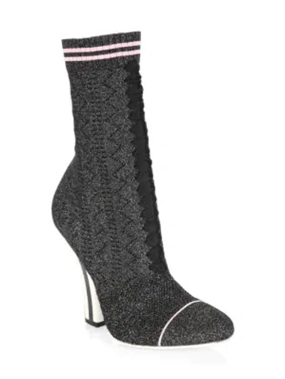 Shop Fendi Rockoko Knit Lace-up Sock Booties In Black