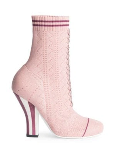 Shop Fendi Rockoko Knit Lace-up Sock Booties In Rose
