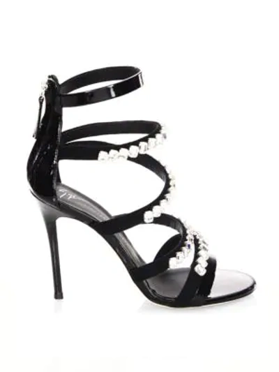 Shop Giuseppe Zanotti Crystal-embellished Patent Leather Sandals In Black