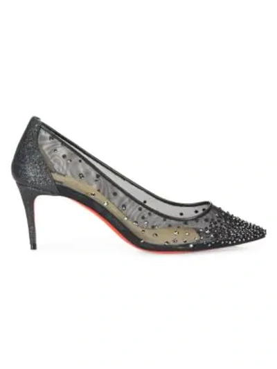 Shop Christian Louboutin Follies Strass 70 Illusion Leather Pumps In Version Hematite