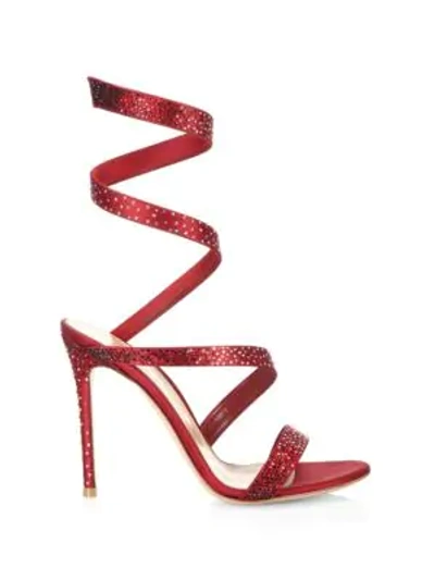 Shop Gianvito Rossi Crystal Opera Ankle-wrap Satin Sandals In Granata