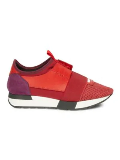Shop Balenciaga Race Mixed Media Trainers In Red
