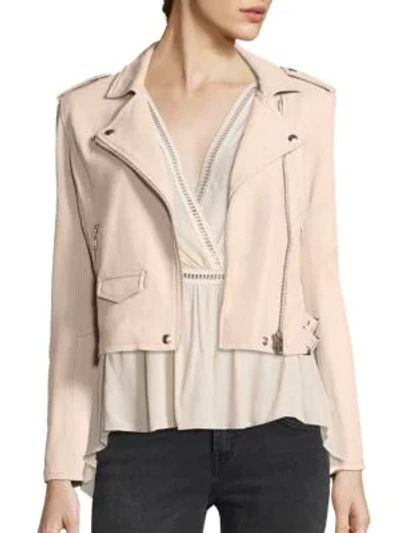 Shop Iro Ashville Leather Moto Jacket In Pink Sand