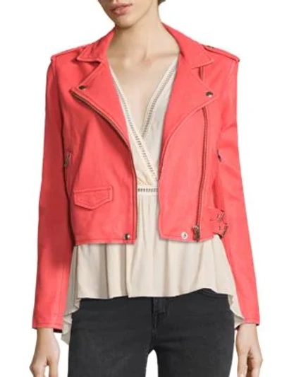 Shop Iro Ashville Leather Moto Jacket In Coral Pink