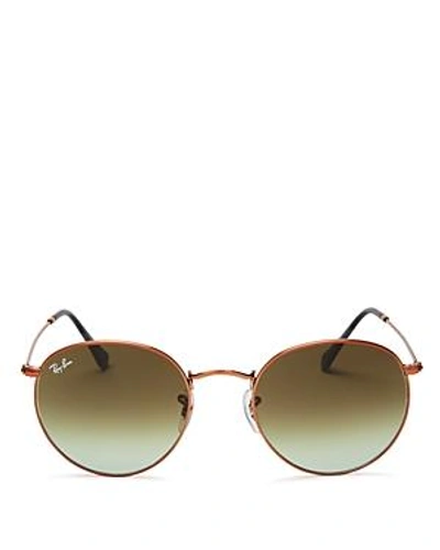 Shop Ray Ban Ray-ban Unisex Gradient Round Sunglasses, 53mm In Bronze Copper/green Gradient