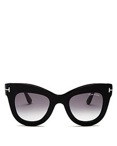 Shop Tom Ford Women's Karina Cat Eye Sunglasses, 47mm In Shiny Black/smoke