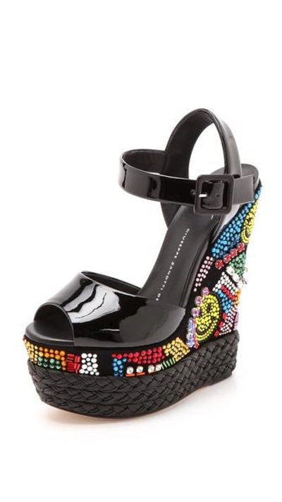 Shop Giuseppe Zanotti Crystal Wedge Platform Sandals In Black Multi
