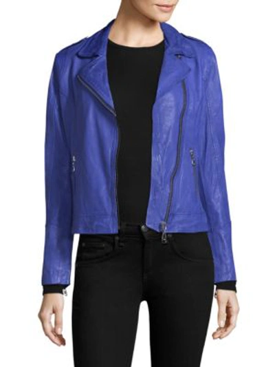 Shop Doma Classic Leather Moto Jacket In Electric Blue