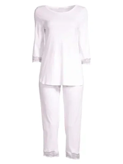 Shop Hanro Valencia Three-quarter Cropped Pajama Set In White