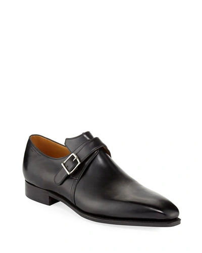 Shop Corthay Arca Calf Leather Monk Shoe, Black