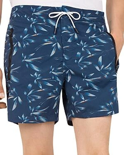 Shop The Kooples Tropical Floral Long Swim Shorts In Black
