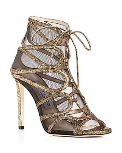 Shop Jimmy Choo Women's Malena 100 Crackled Leather High-heel Sandals In Gold/back