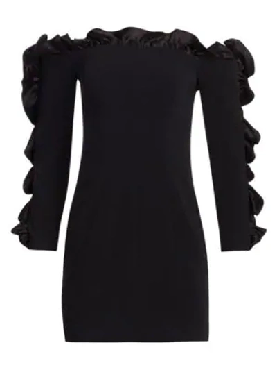 Shop Cinq À Sept Rosemarie Ruffled Off-the-shoulder Mini Dress In Black