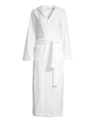 Shop Hanro Women's Robe Selection Hooded Long Plush Robe In White