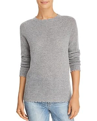 Shop Minnie Rose Distressed Cashmere Sweater In Silver Gray