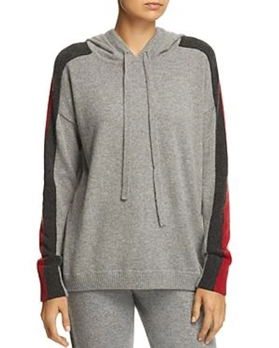 Shop Minnie Rose Track Stripe Cashmere Hooded Sweatshirt In Silver Grey Combo
