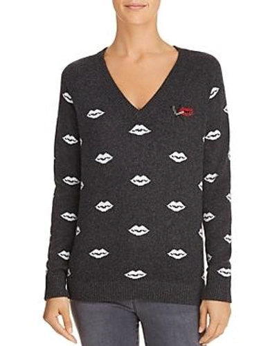 Shop Minnie Rose Lips Intarsia Cashmere Sweater In Charcoal Combo