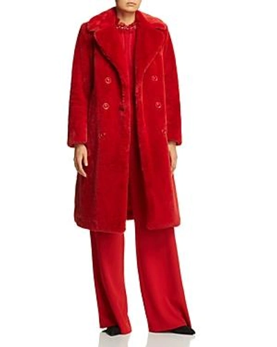 Shop Alice And Olivia Alice + Olivia Montana Faux Fur Long Peacoat In Ruby