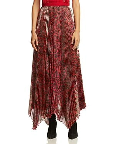 Shop Alice And Olivia Alice + Olivia Katz Metallic Leopard Print Pleated Maxi Skirt In Red/black