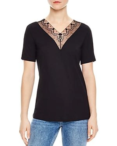 Shop Sandro Coquelicot Lace-inset Top In Black