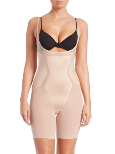 Shop Spanx Women's Haute Contour Open-bust Mid-thigh Shape Suit In Soft Sand