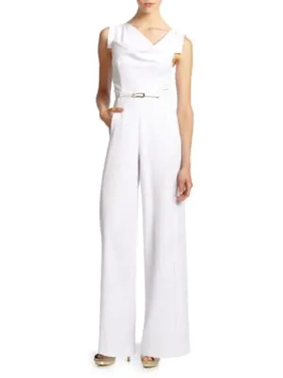 Black Halo Jackie Cap-sleeve Belted Wide-leg Jumpsuit In White