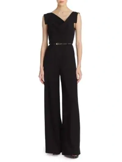 Black Halo Jackie Cap-sleeve Belted Wide-leg Jumpsuit In Black